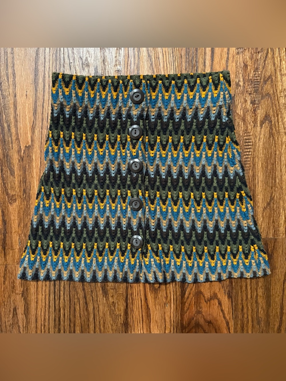 Free People FP Women’s Mini Skirt Retro Open Knit Chevron Size XS Brown A-line